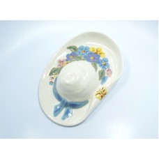 Vintage West Coast Pottery #D1039-D Sun Hat with Flowers Wall Pocket   123026446074